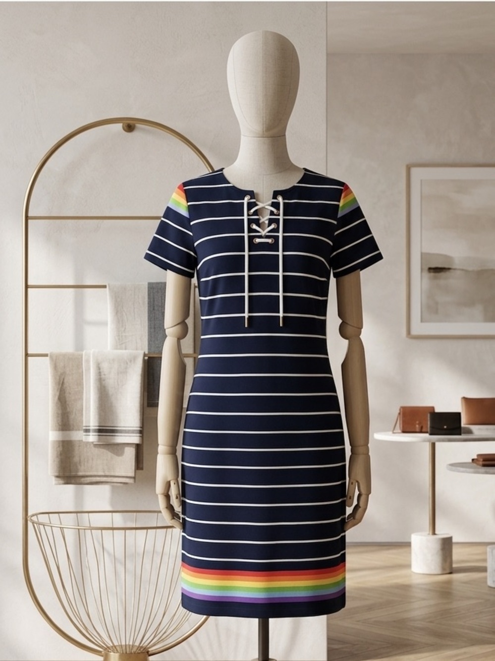 Tommy Hilfiger Blue Rainbow Striped Dress - Size Small